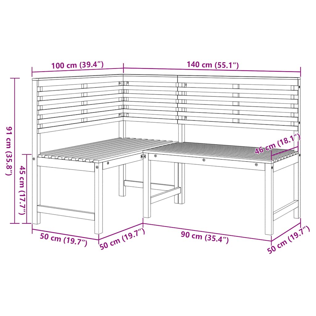 Panca da Giardino ad Angolo 140 cm Legno Massello Acacia - homemem39