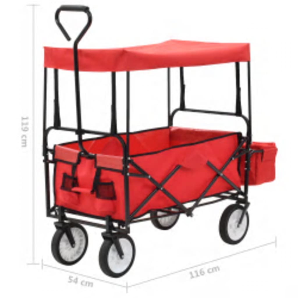 Carrello Pieghevole a Mano con Tettuccio in Acciaio Rosso