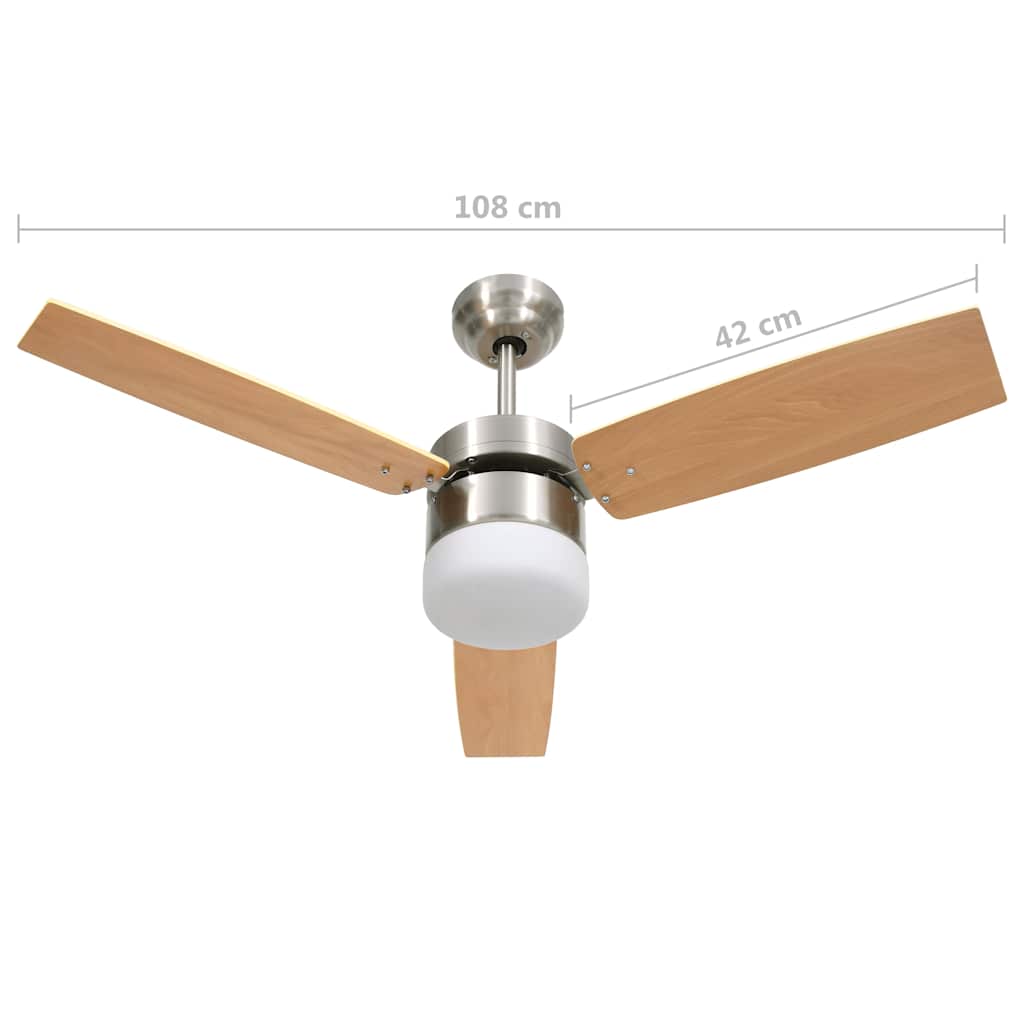 Ventilatore Soffitto Luce e Telecomando 108cm Marrone Chiaro