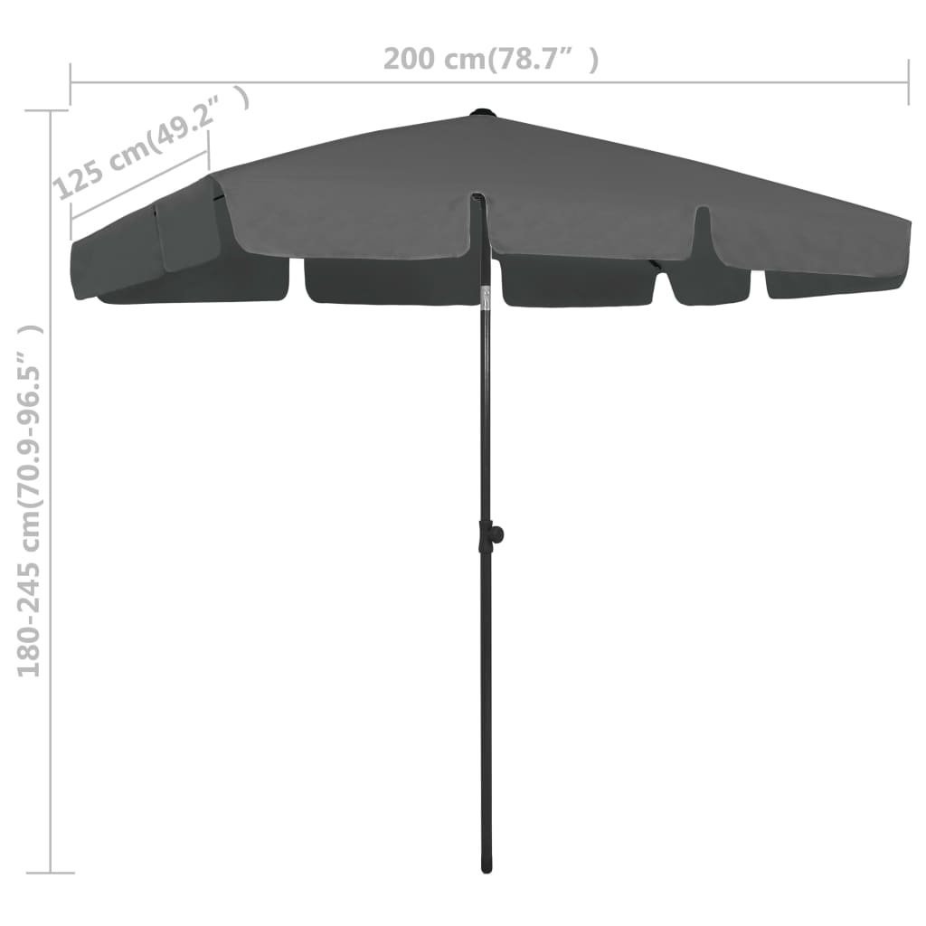 Ombrellone da Spiaggia Antracite 200x125 cm | homemem39