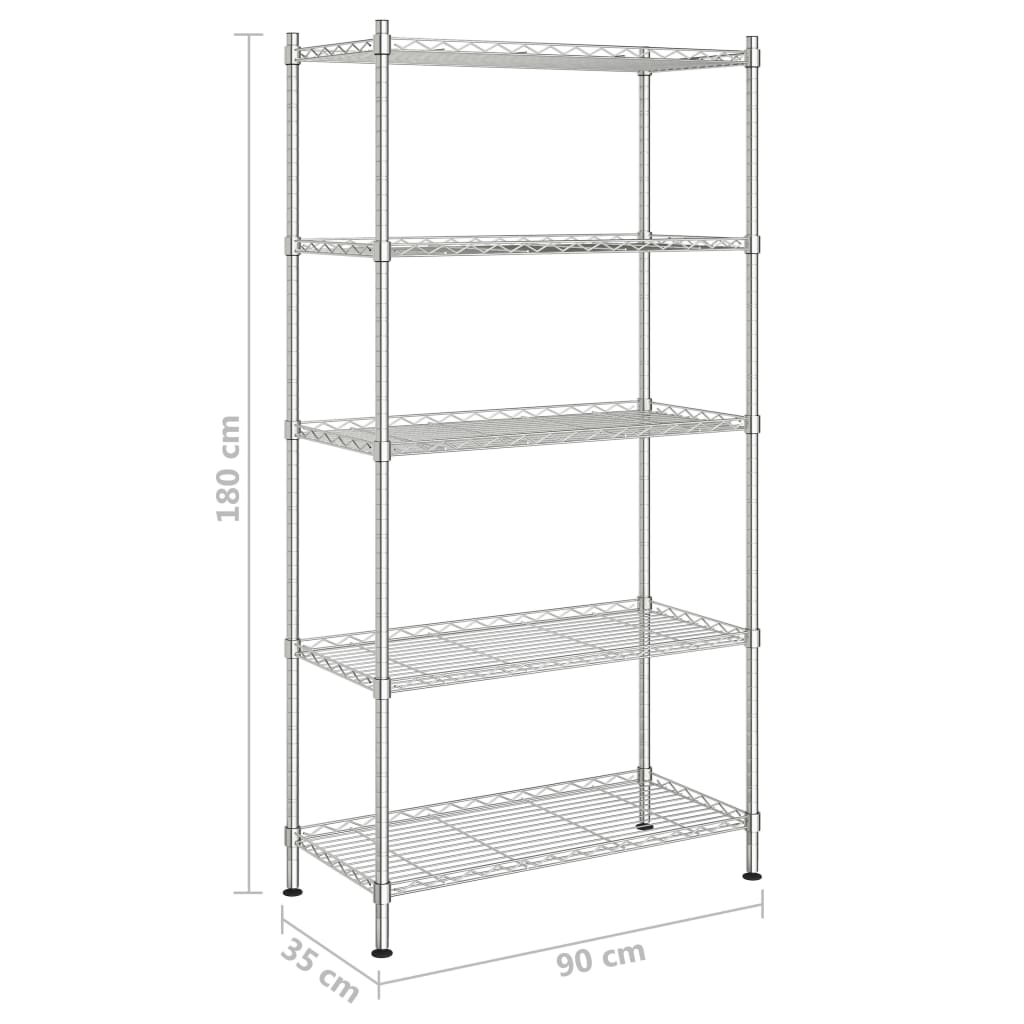 Scaffale a 5 Livelli 90x35x180 cm Cromato 250 kg - homemem39