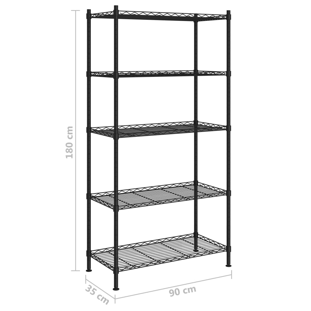 Scaffale a 5 Livelli 90x35x180 cm Nero 250 kg | homemem39