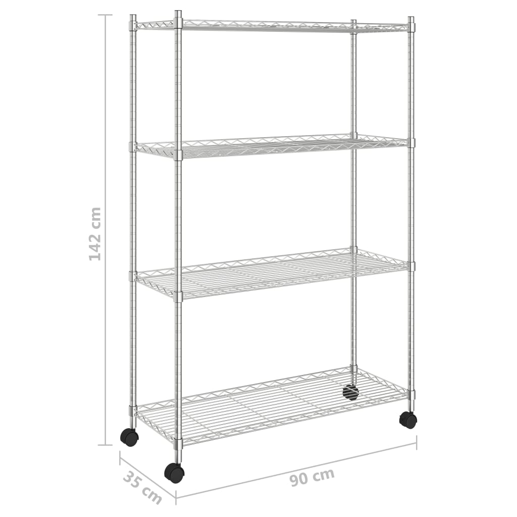 Scaffale a 4 Livelli con Ruote 90x35x142 cm Cromato 200 kg - homemem39