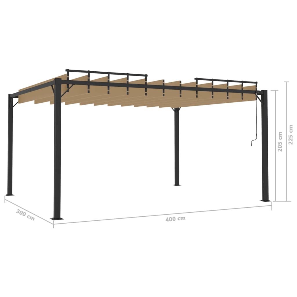 Gazebo con Tetto a Lamelle 3x4 m in Tessuto Tortora e Alluminio - homemem39