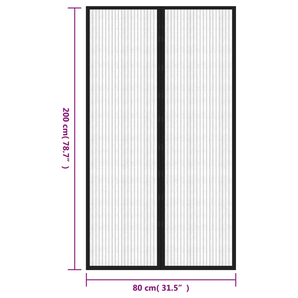Tende Antimosche 2 pz per Porte con Magneti Nere 200x80 cm | homemem39