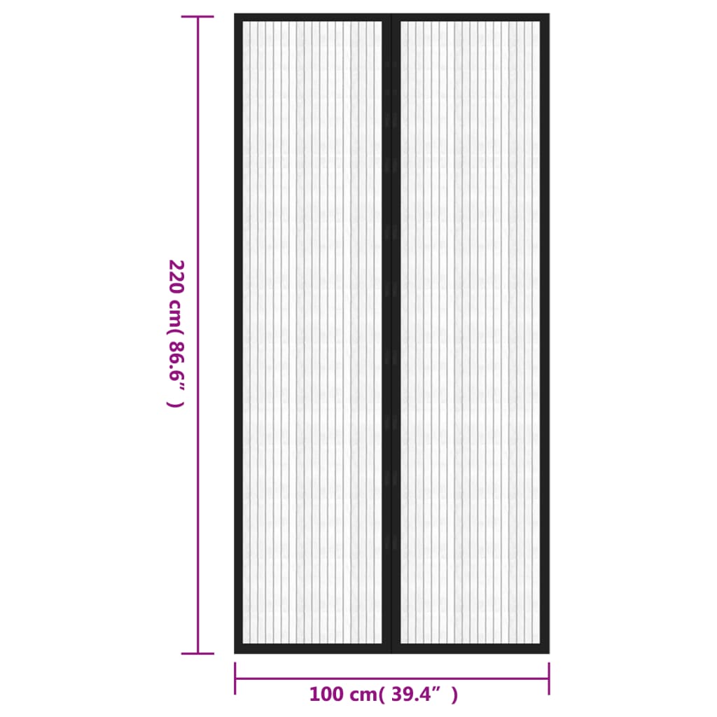 Tende Antimosche 2 pz per Porte con Magneti Nere 220x100 cm | homemem39