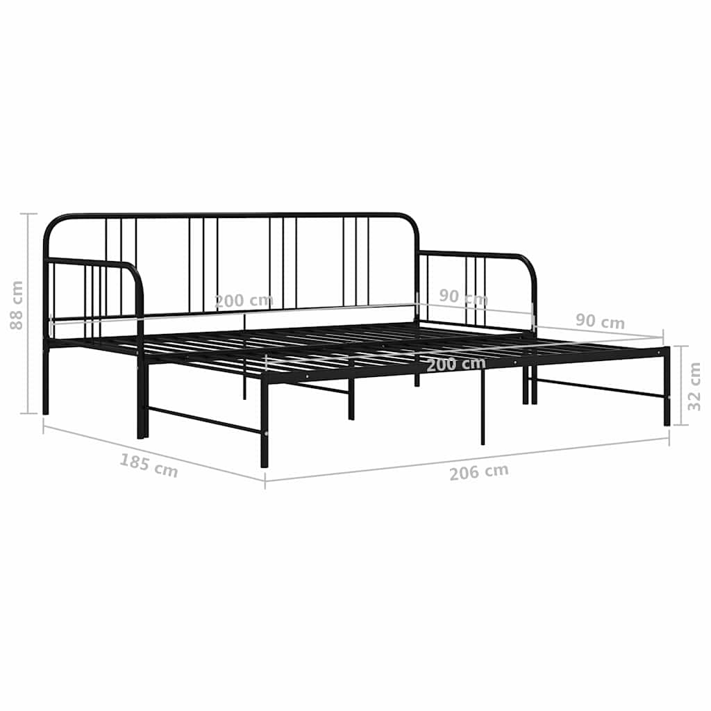 Telaio Divano Letto Estraibile Nero in Metallo 90x200 cm