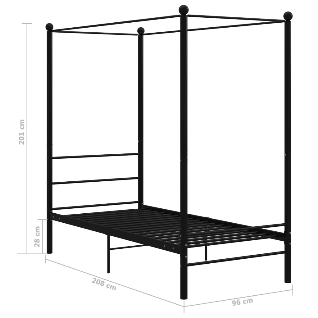 Letto a Baldacchino Nero in Metallo 90x200 cm | homemem39