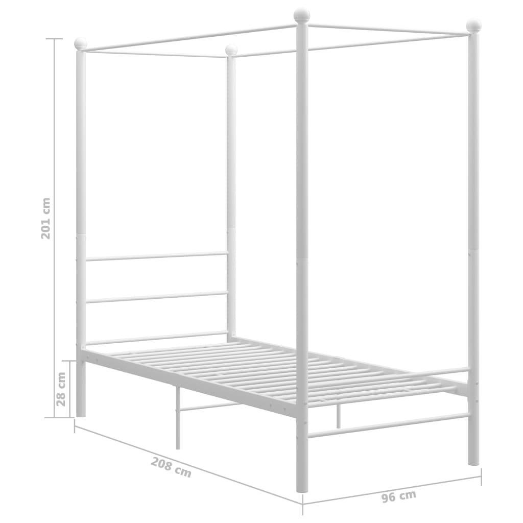Letto a Baldacchino Bianco in Metallo 90x200 cm | homemem39