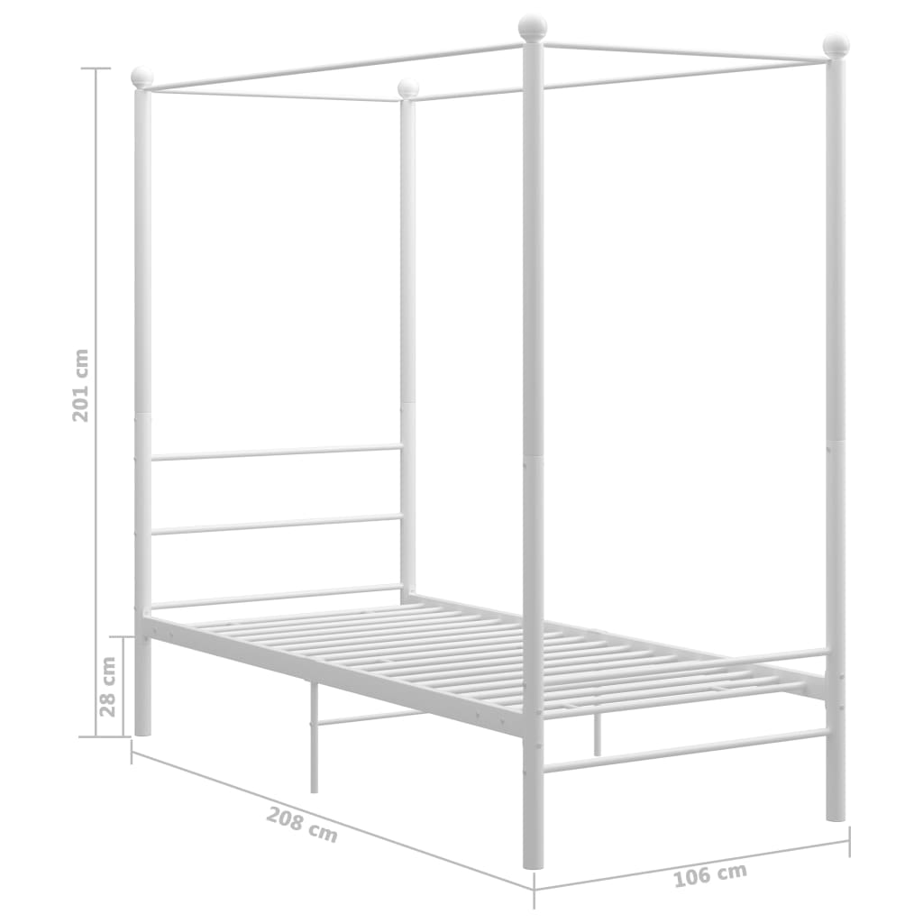 Letto a Baldacchino Bianco in Metallo 100x200 cm | homemem39