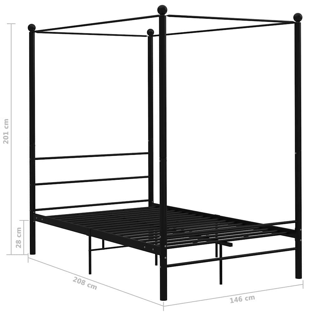 Letto a Baldacchino Nero in Metallo 140x200 cm
