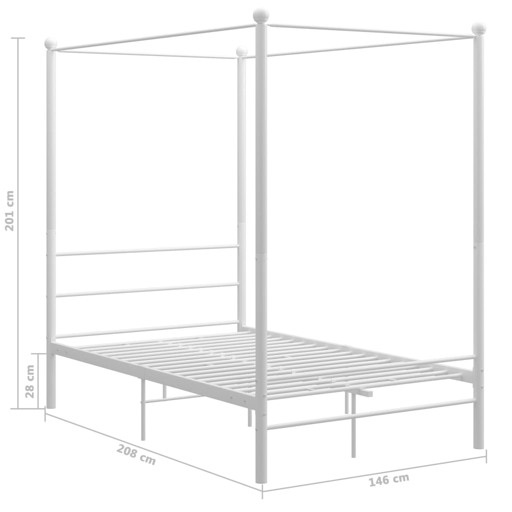 Letto a Baldacchino Bianco in Metallo 140x200 cm | homemem39