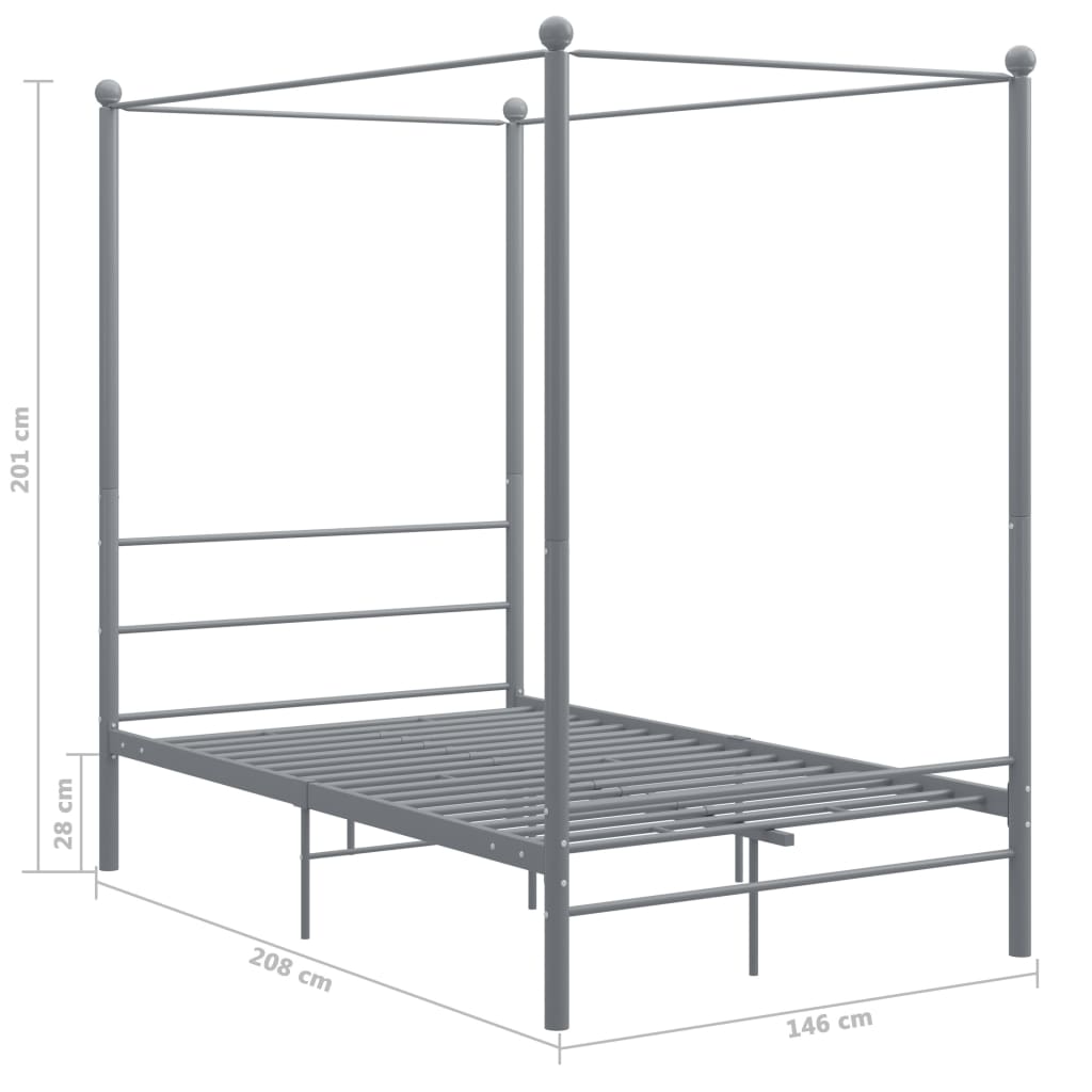 Letto a Baldacchino Grigio in Metallo 140x200 cm | homemem39