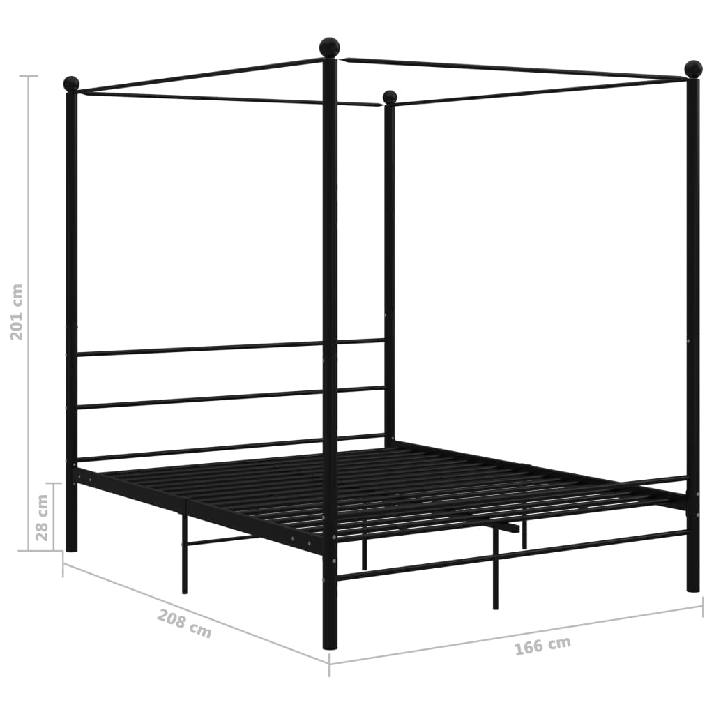 Letto a Baldacchino Nero in Metallo 160x200 cm | homemem39