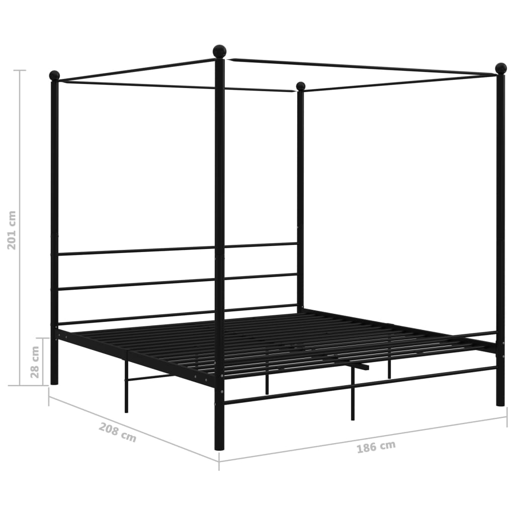 Letto a Baldacchino Nero in Metallo 180x200 cm | homemem39