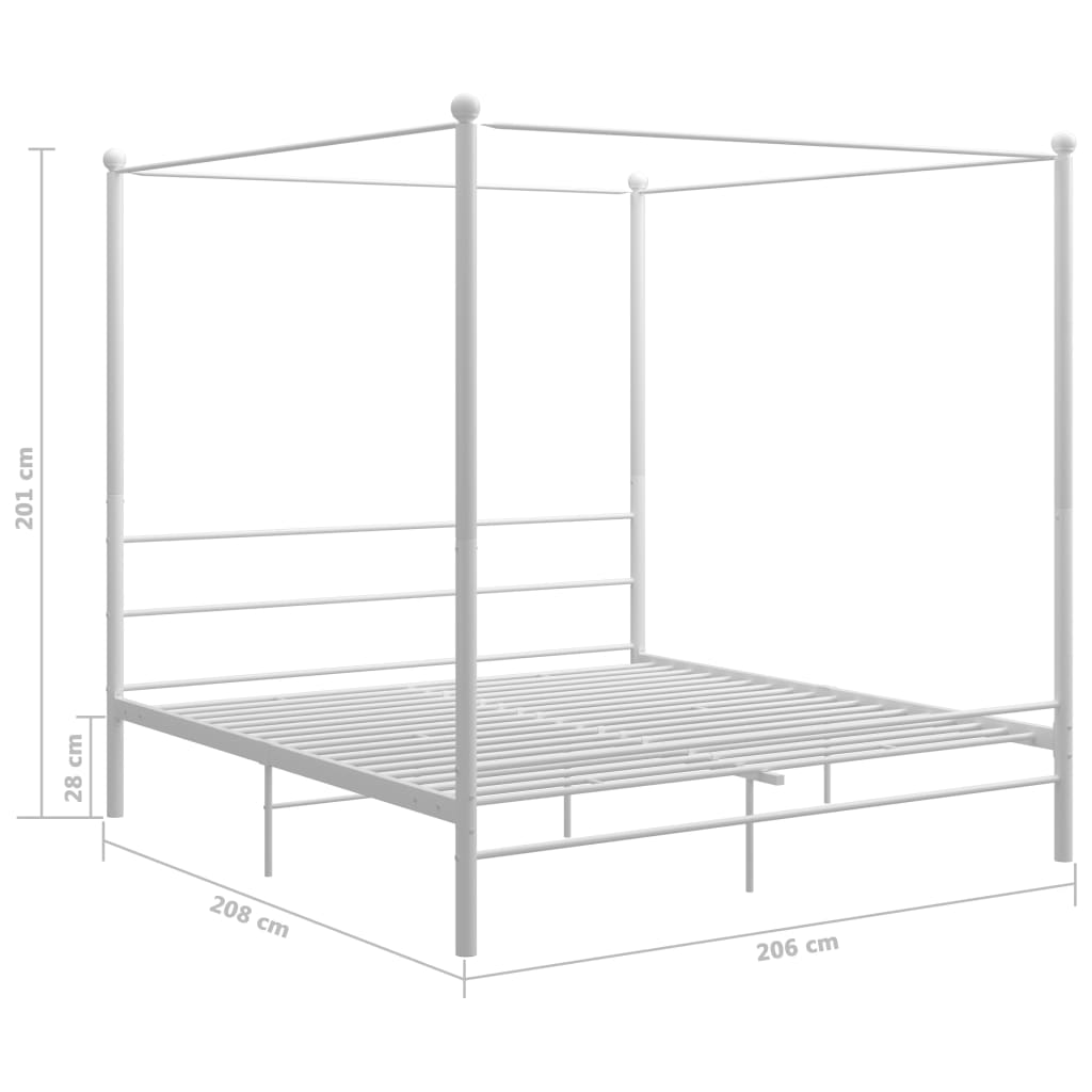 Letto a Baldacchino Bianco in Metallo 200x200 cm | homemem39