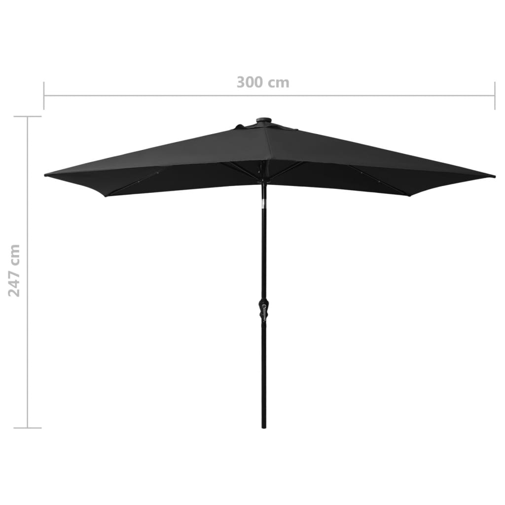 Ombrellone a Sbalzo con Palo in Acciaio e LED Nero 2x3 m | homemem39