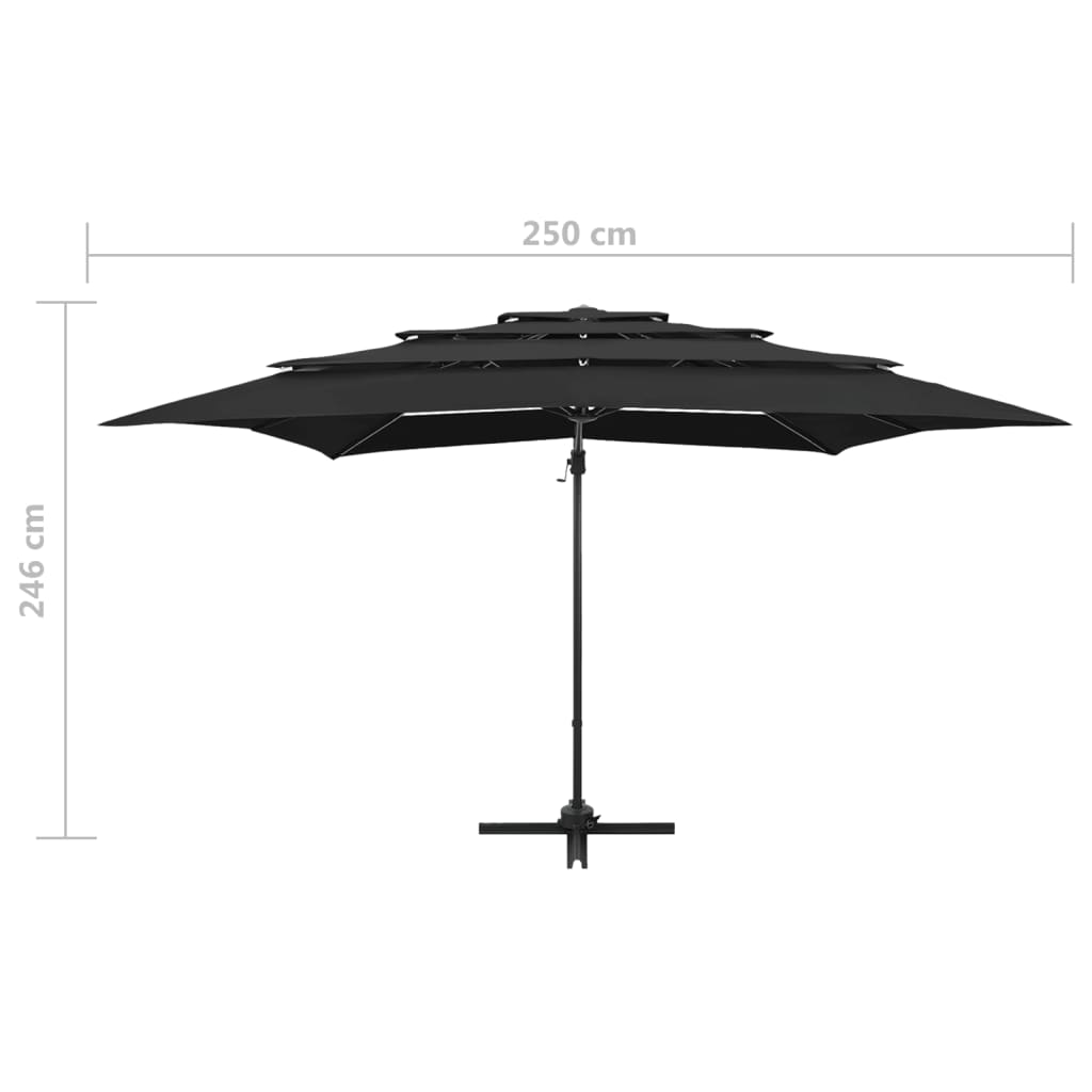 Ombrellone a Sbalzo a 4 Livelli Palo Alluminio 250x250 cm Nero | homemem39