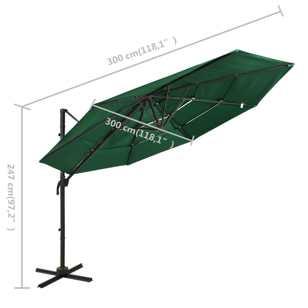Ombrellone a Sbalzo 4 Livelli Palo Alluminio Verde 3x3 m | homemem39