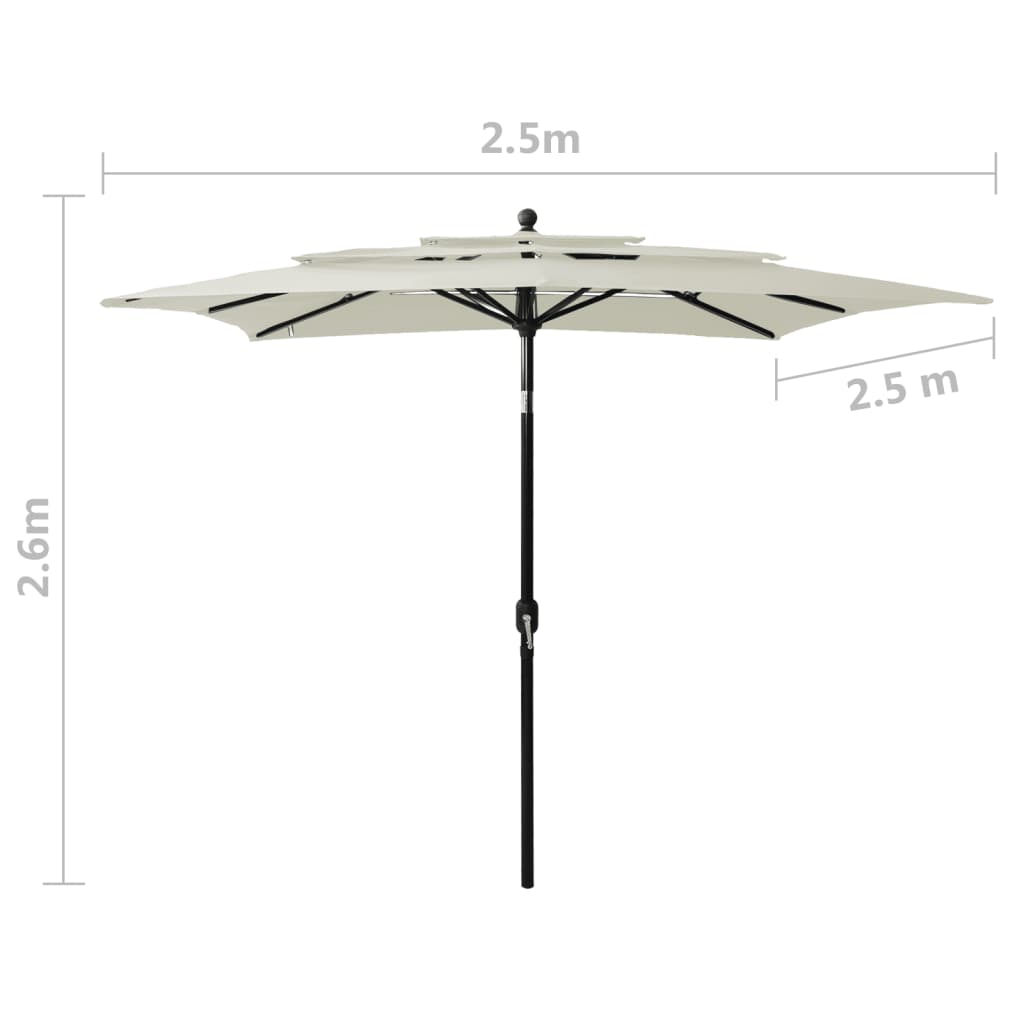 Ombrellone a Sbalzo 3 Livelli Palo Alluminio 2,5x2,5 m Sabbia | homemem39