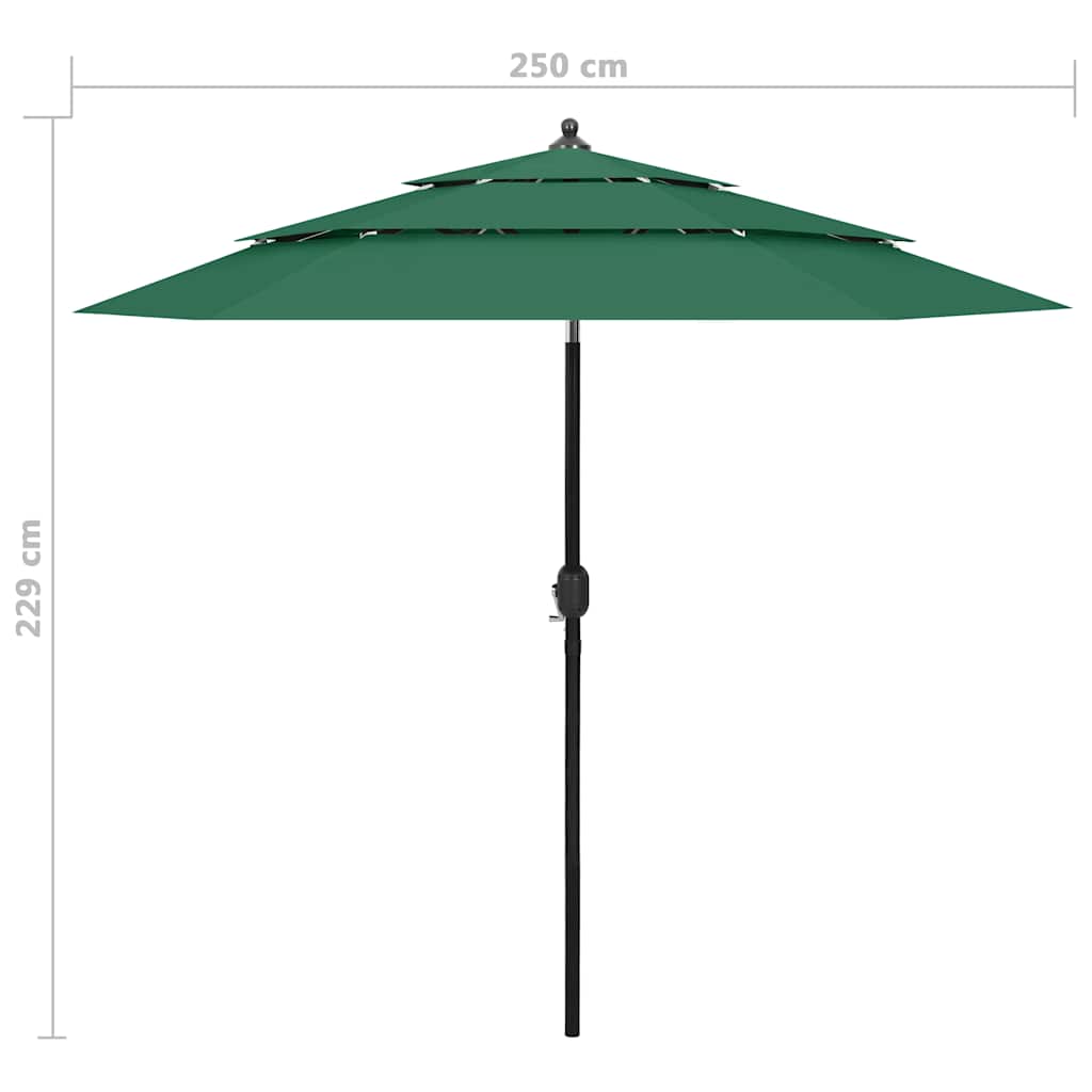 Ombrellone a 3 Livelli con Palo in Alluminio Verde 2,5 m | homemem39