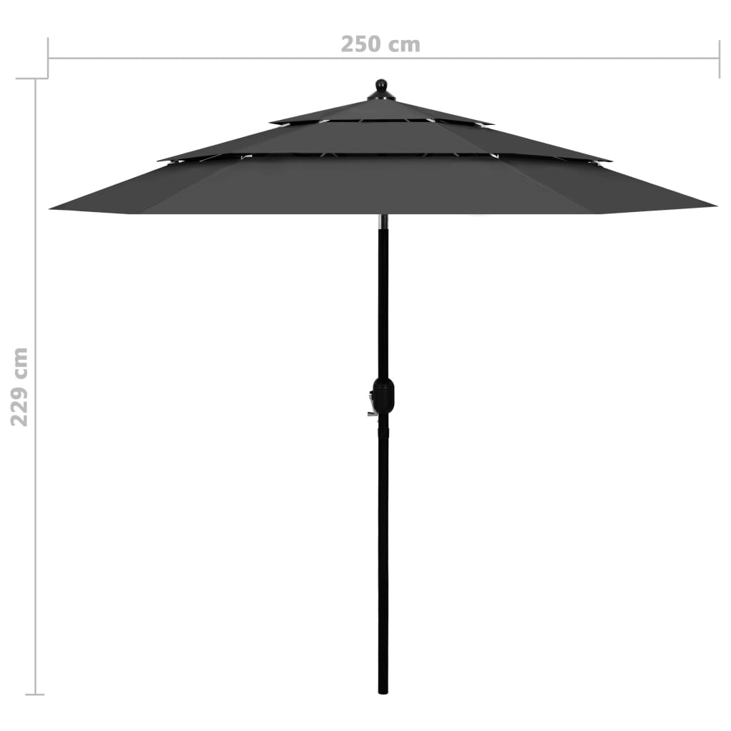 Ombrellone a 3 Livelli con Palo in Alluminio Antracite 2,5 m | homemem39