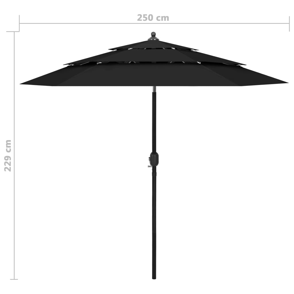 Ombrellone a Sbalzo 3 Livelli Palo Alluminio 2,5 m Nero | homemem39