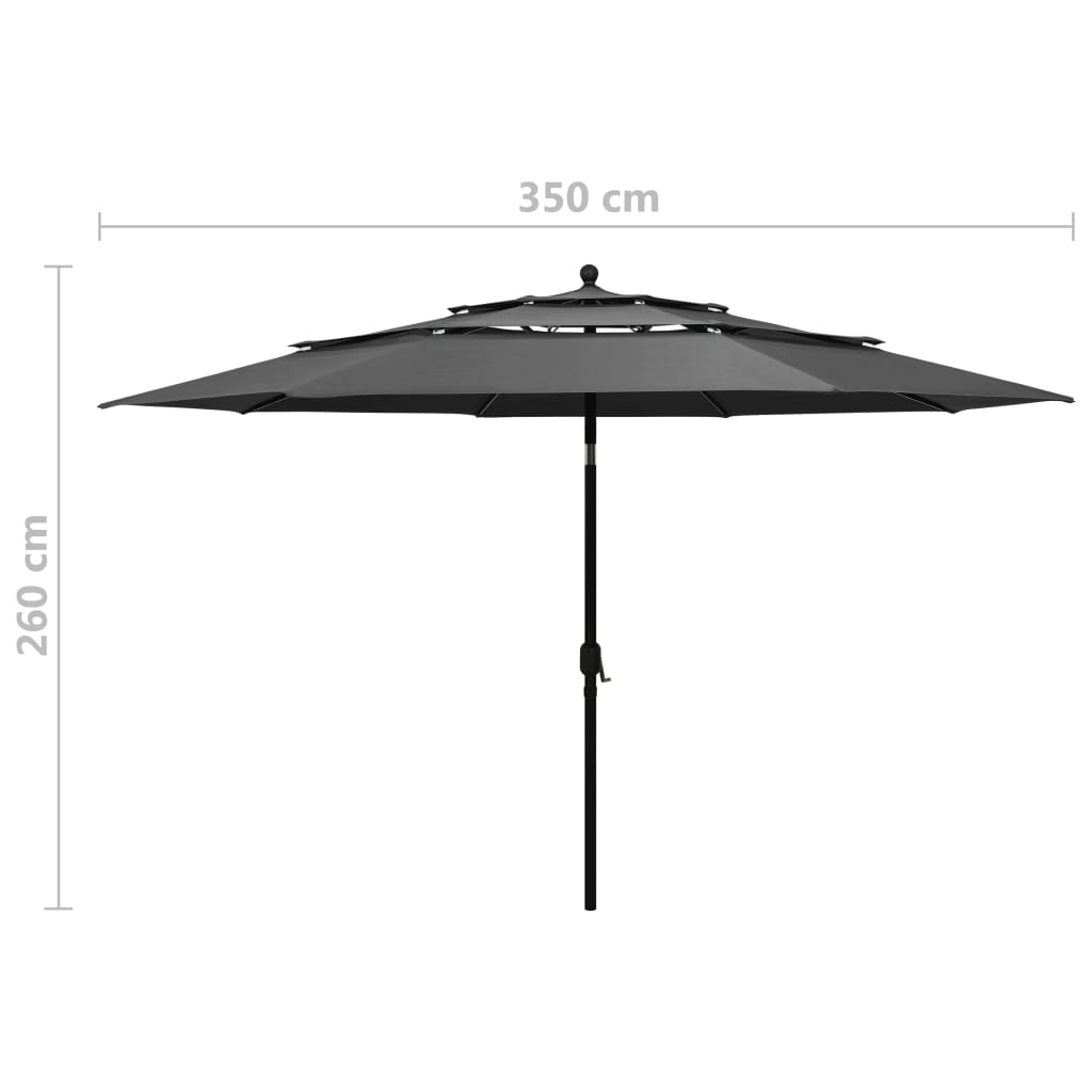 Ombrellone a 3 Livelli con Palo in Alluminio Antracite 3,5 m | homemem39