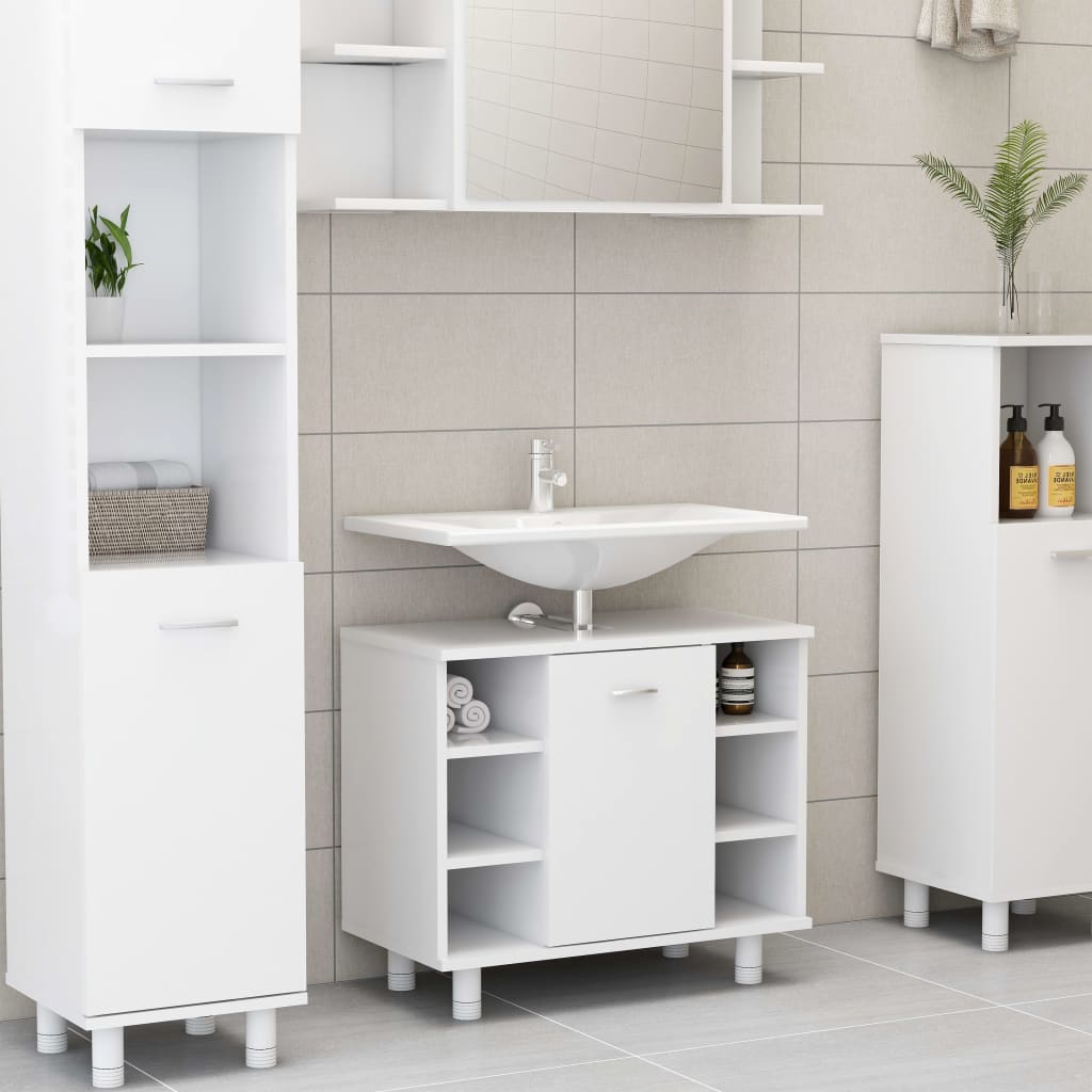 Set Mobili da Bagno 3 pz Bianco in Truciolato | homemem39