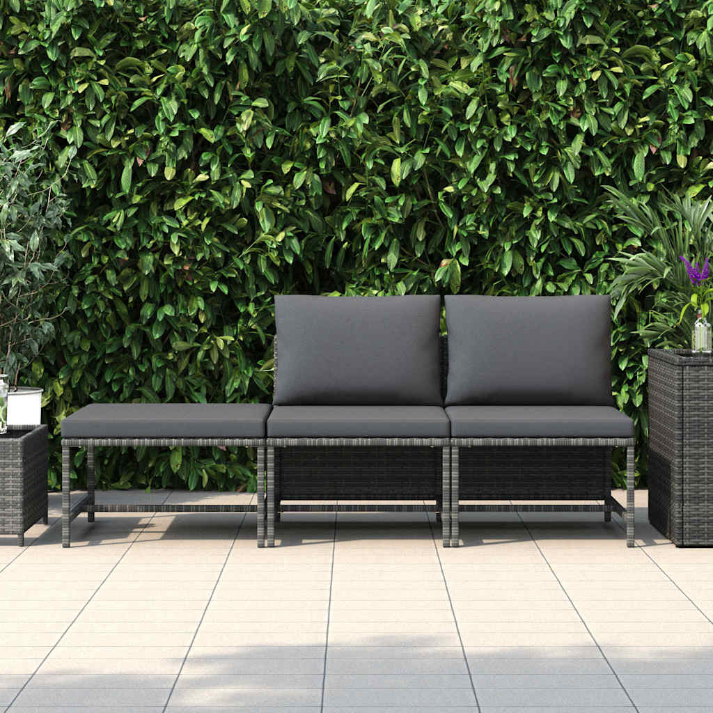 Set Divani da Giardino 3 pz con Cuscini in Polyrattan