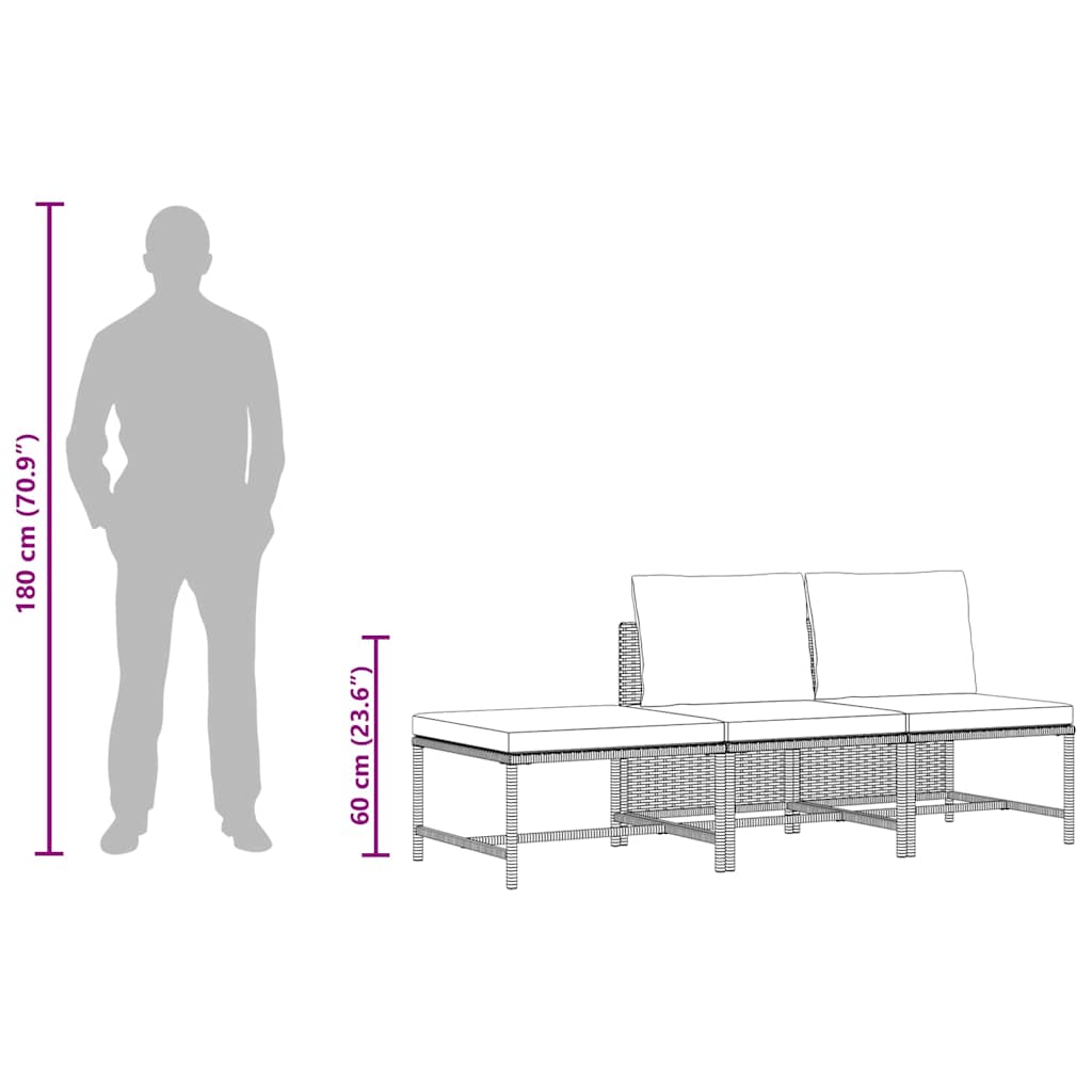 Set Divani da Giardino 3 pz con Cuscini Grigio in Polyrattan | homemem39