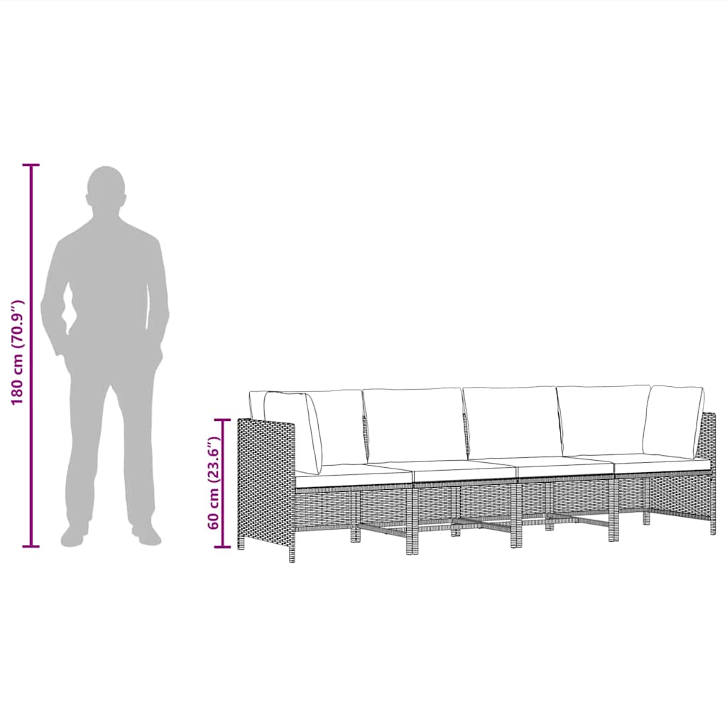 Divano da Giardino a 4 Posti con Cuscini Nero in Polyrattan - homemem39