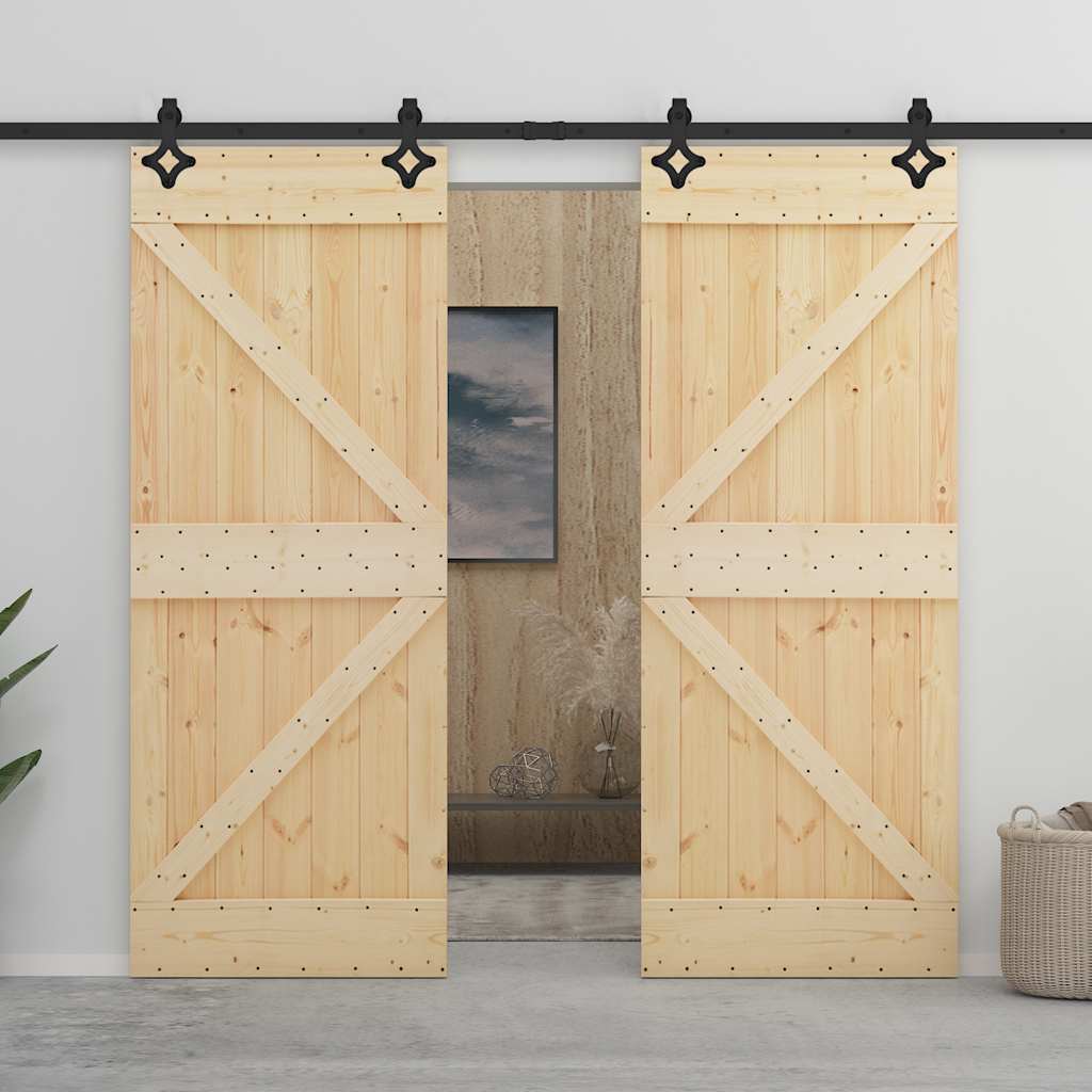 Porta Scorrevole con Set Hardware 80x210 cm in Legno di Pino