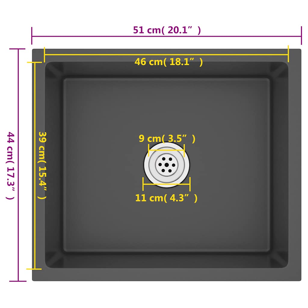Lavello da Cucina Artigianale Nero in Acciaio Inox - homemem39
