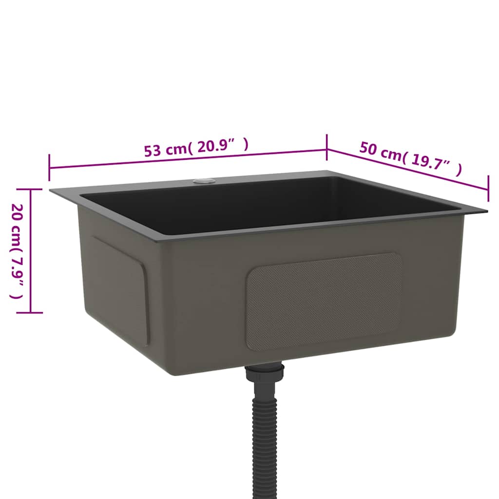 Lavello da Cucina Lavorato a Mano Nero Acciaio Inox - homemem39