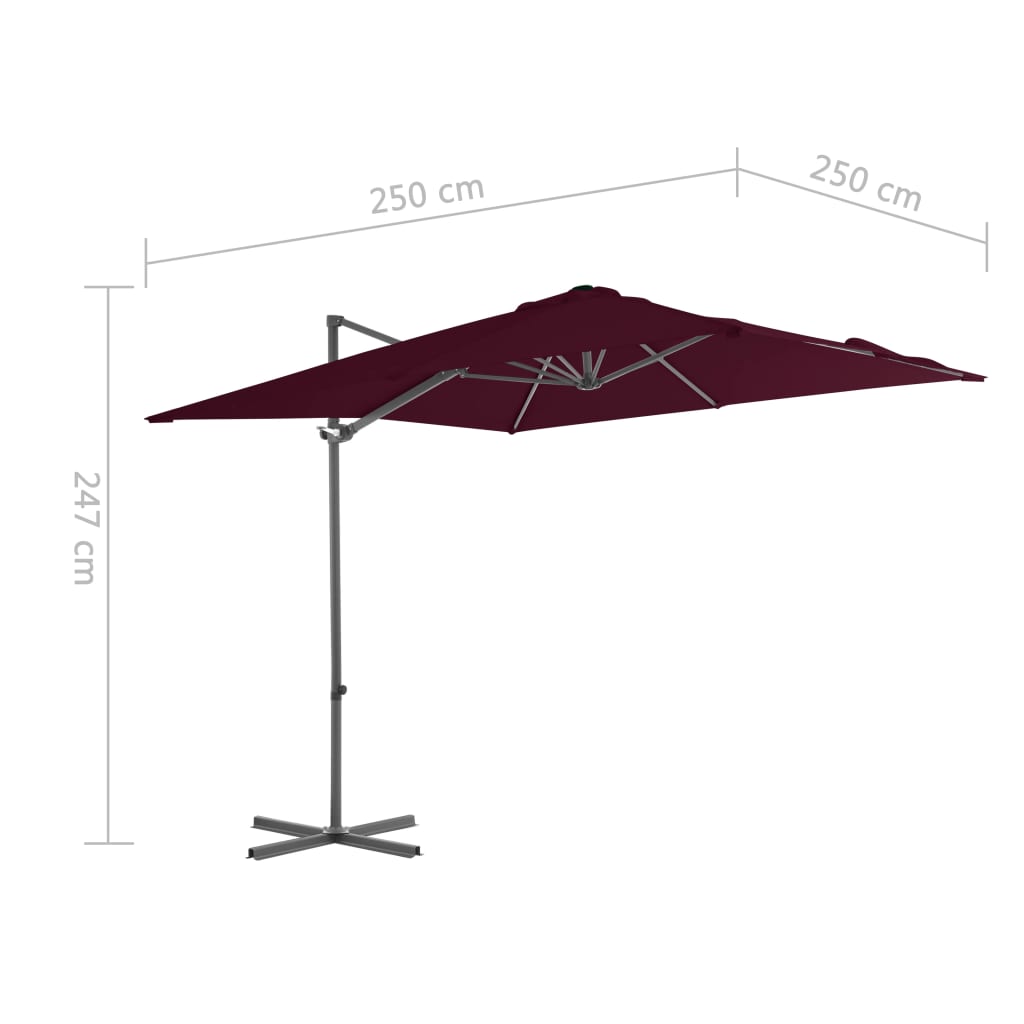 Ombrellone a Sbalzo con Palo in Acciaio 250x250 cm Bordeaux - homemem39