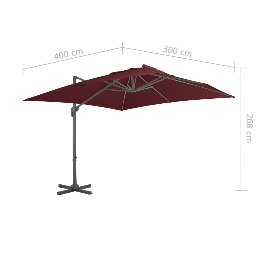 Ombrellone a Sbalzo con Palo in Alluminio 400x300 cm Bordeaux | homemem39