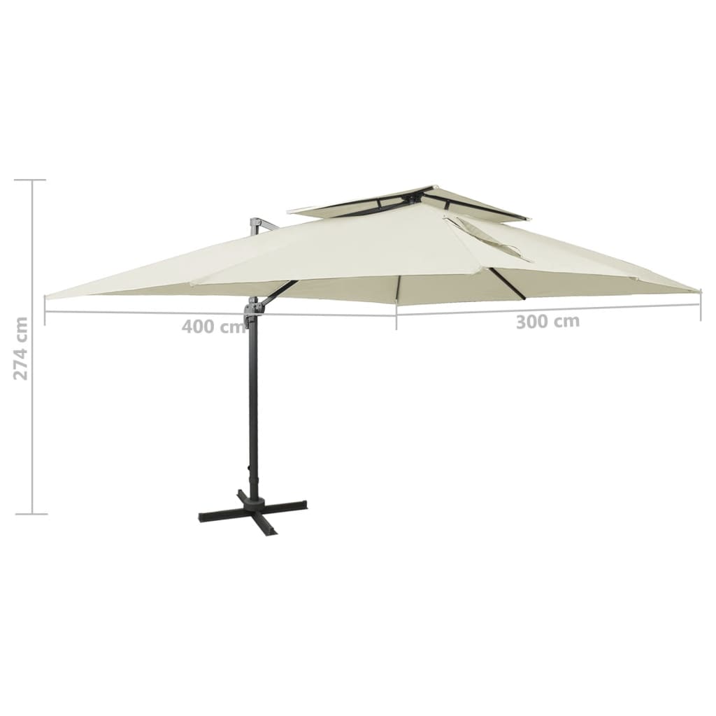 Ombrellone da giardino a sbalzo con doppia cima Sabbia 400x300 cm | homemem39