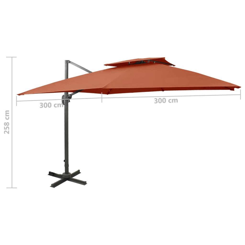 Ombrellone a Sbalzo con Doppia Copertura 300x300 cm Terracotta | homemem39
