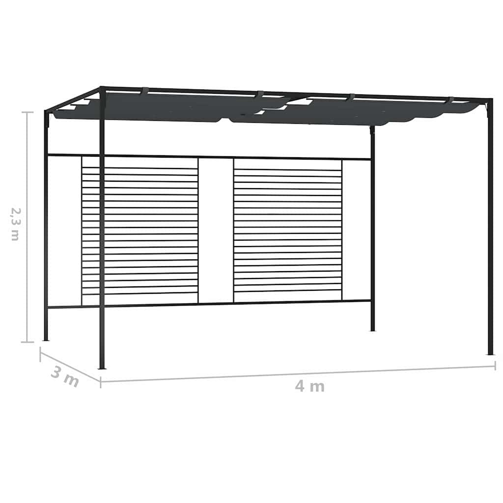 Gazebo con Tetto Retrattile 4x3x2,3 m Antracite 180 g/m²