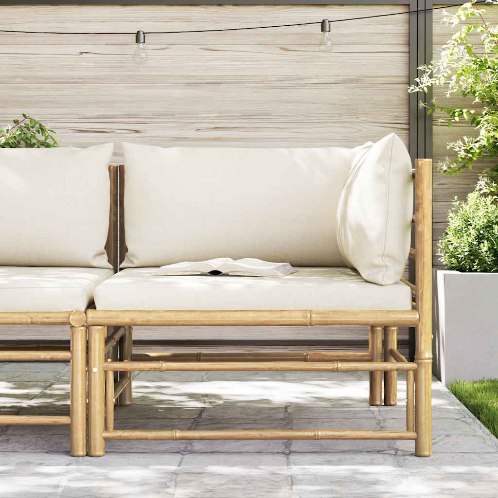 Divano Angolare da Giardino con Cuscini Bianco Crema in Bambù | homemem39