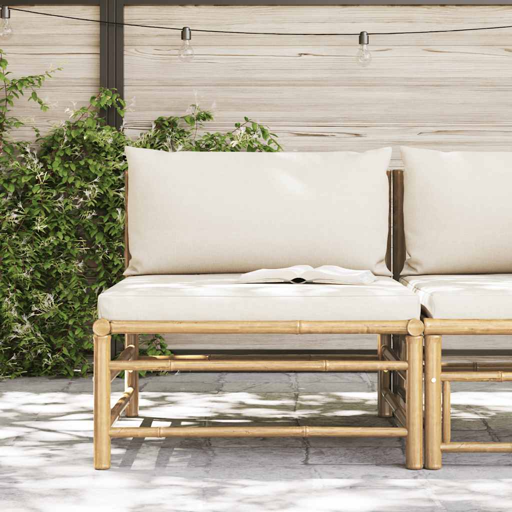 Divano Centrale da Giardino con Cuscini Bianco Crema in Bambù | homemem39