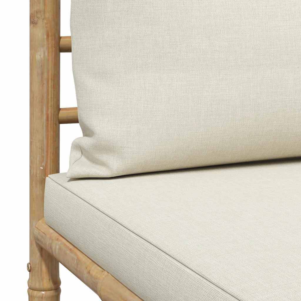 Divano Centrale da Giardino con Cuscini Bianco Crema in Bambù | homemem39