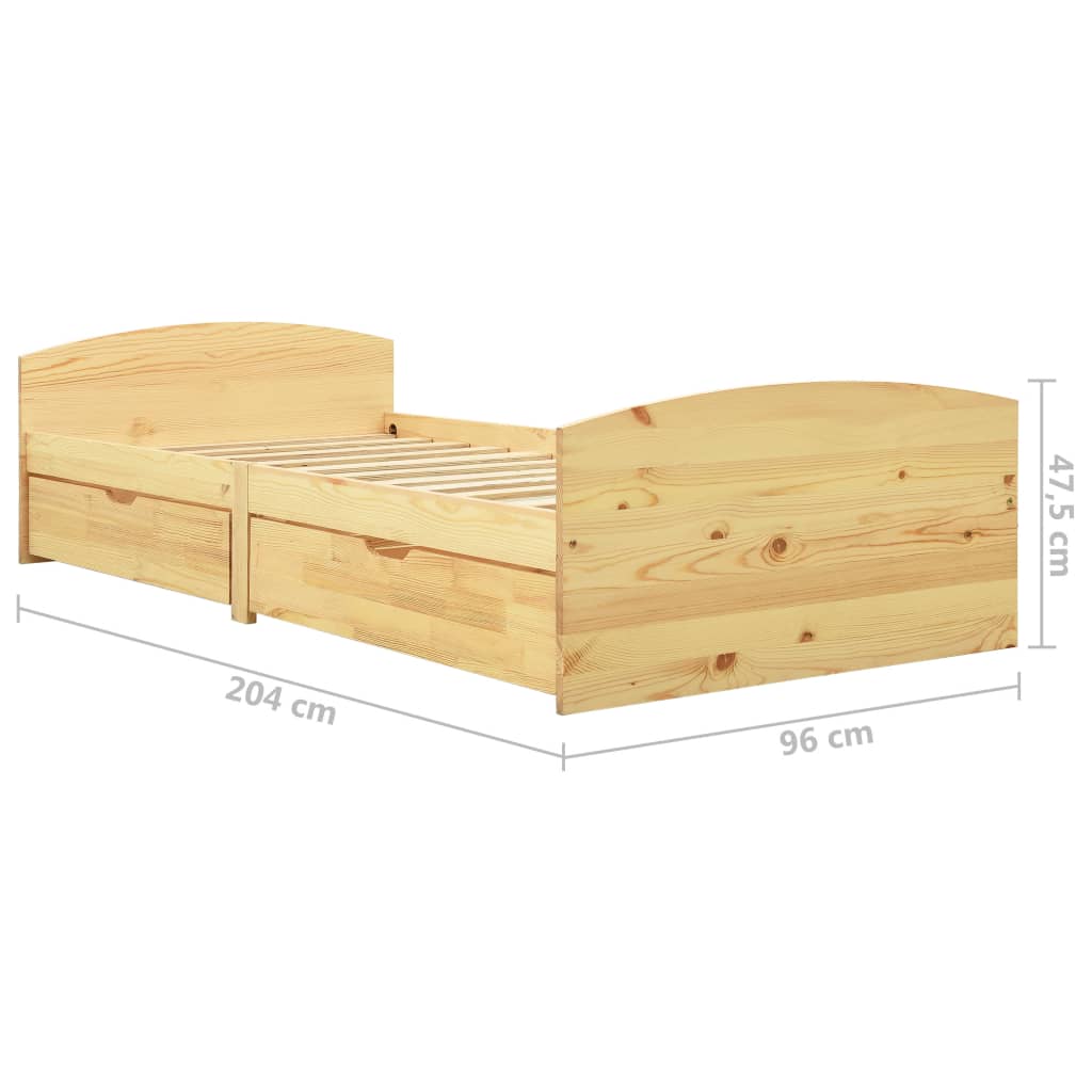 Giroletto con 2 Cassetti in Legno Massello di Pino 90x200 cm
