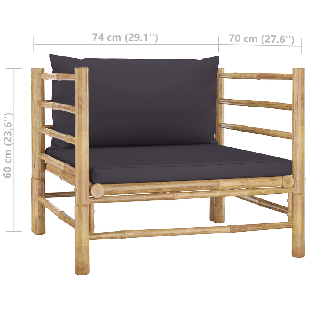 Set Salotto da Giardino 6pz con Cuscini Grigio Scuro Bambù | homemem39
