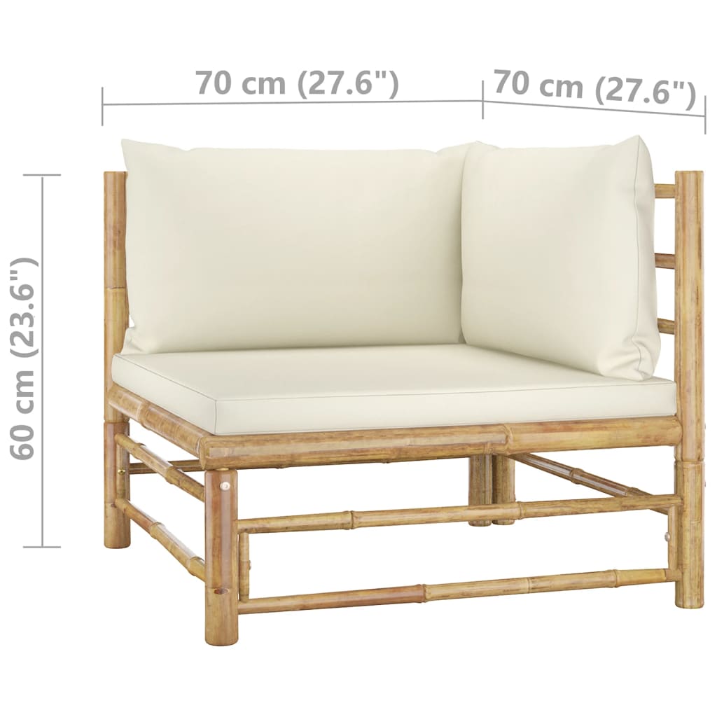 Set Salotto da Giardino 12pz con Cuscini Bianco Crema in Bambù