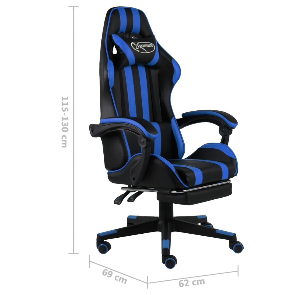 Sedia da Gaming con Poggiapiedi Blu e Nera in Similpelle - homemem39