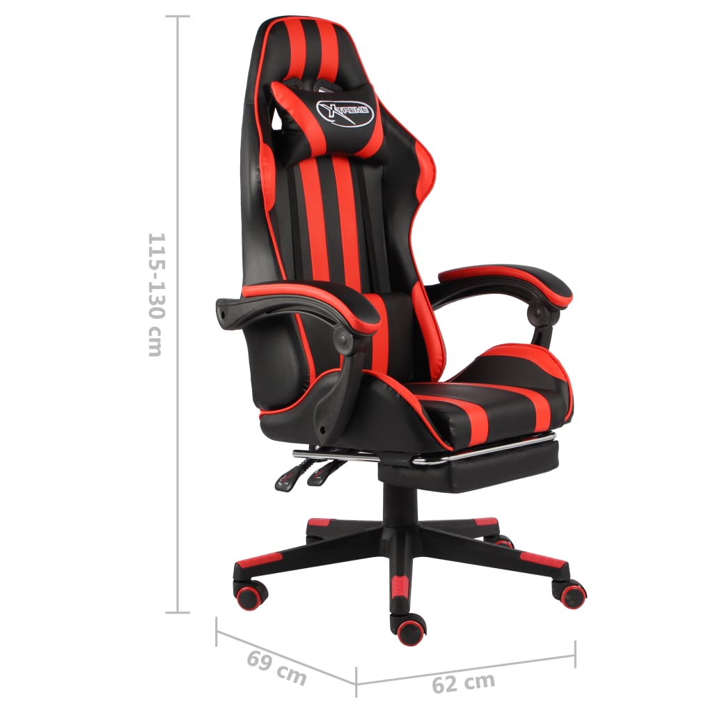 Sedia da Gaming con Poggiapiedi Nero e Rosso in Similpelle | homemem39