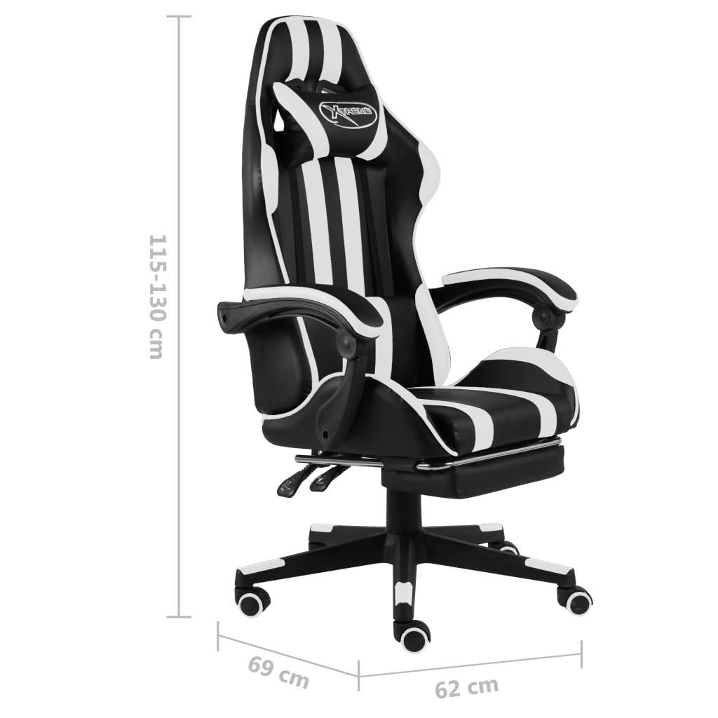 Sedia da Gaming con Poggiapiedi Nera e Bianca in Similpelle | homemem39