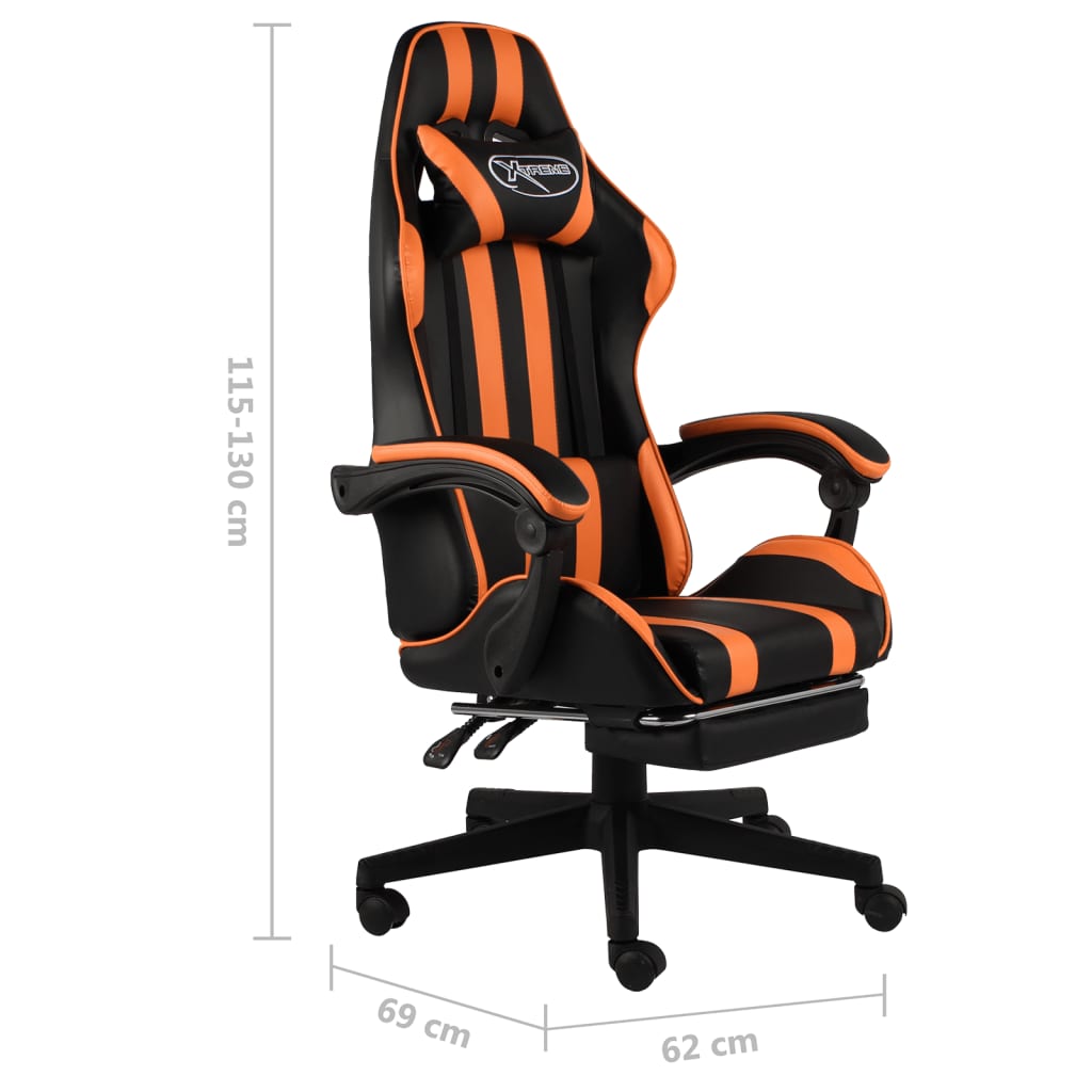 Sedia da Gaming con Poggiapiedi Nero e Arancione in Similpelle - homemem39